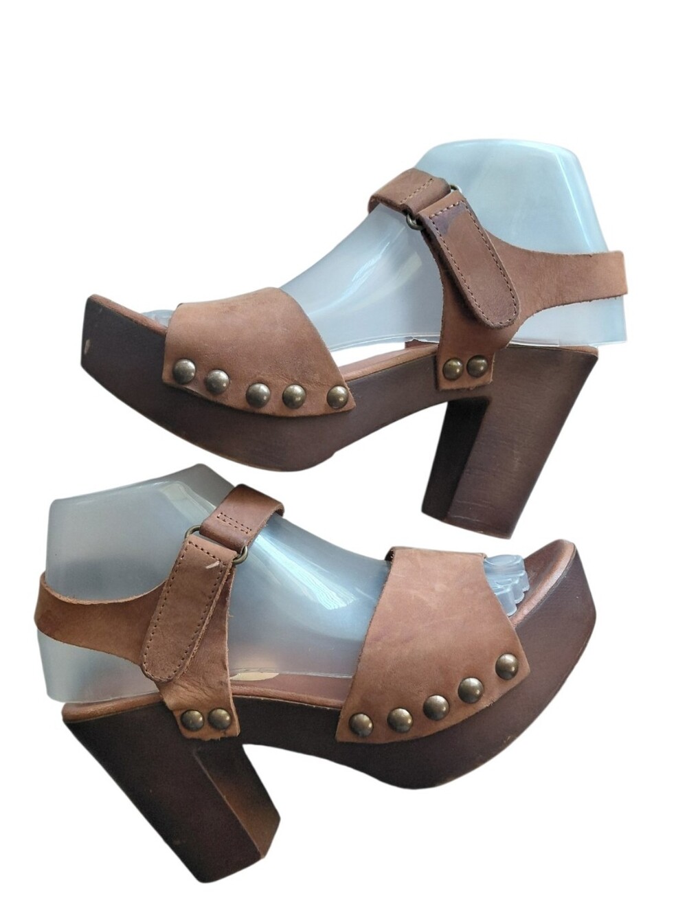 Mila Paoli Vintage Brown Studded Platform Sandal Heels Size 7